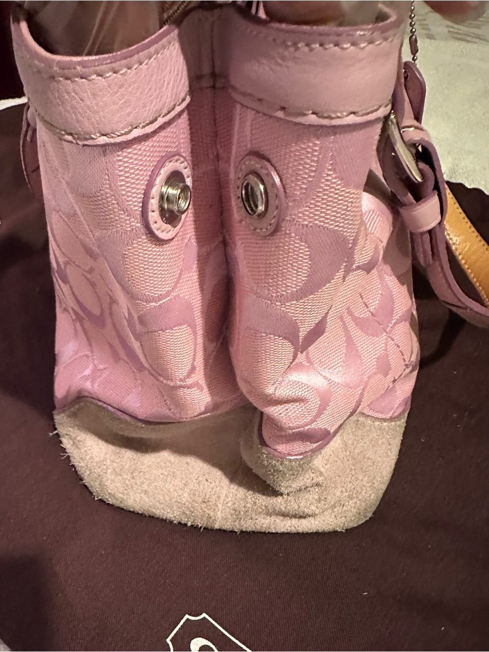 Coach Pink Signature Jacquard Tote with Floral Scarf Accent - Picture 14 of 15